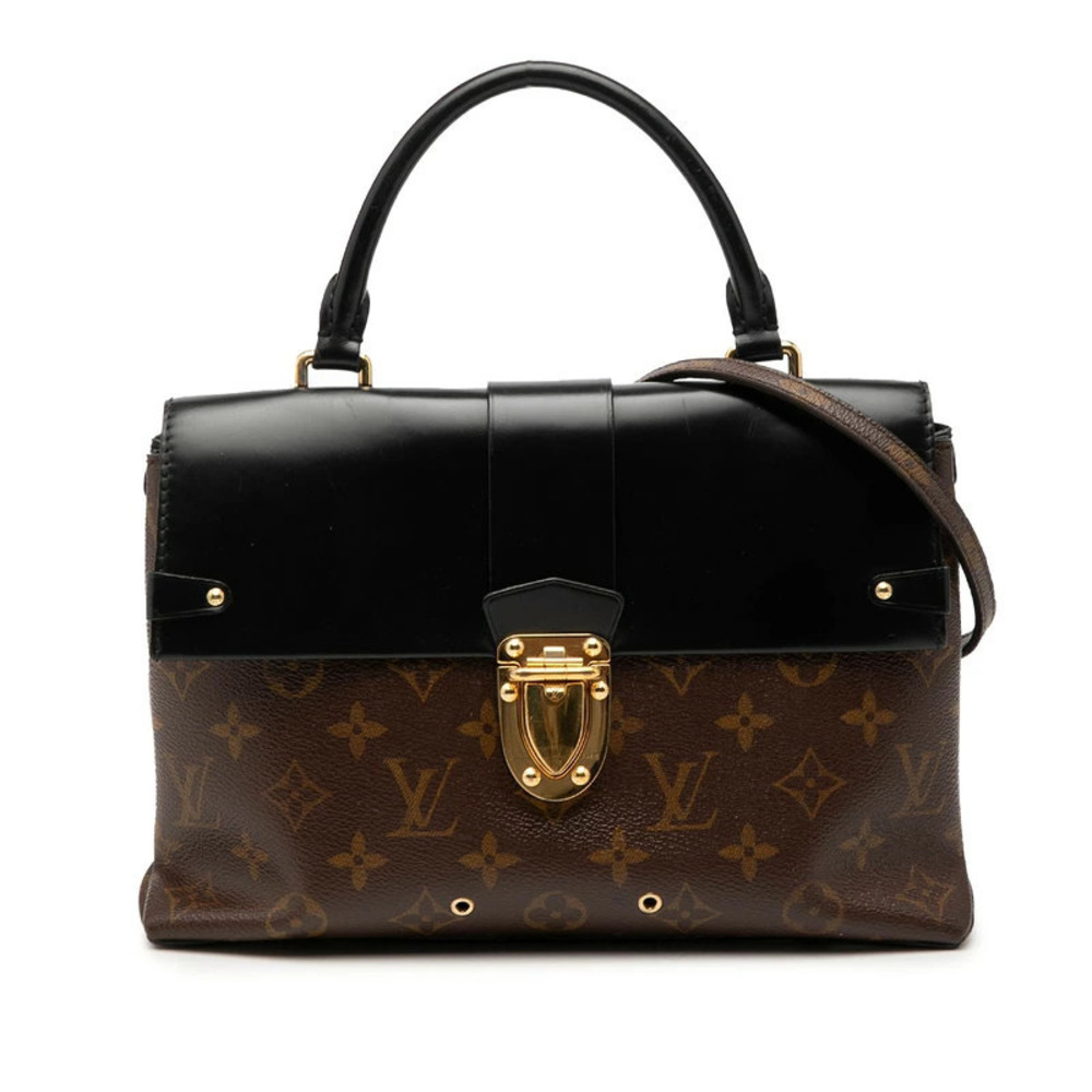 Louis Vuitton Monogram Flap Bag Handbag Shoulder Brown Black Leather